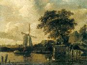 Meindert Hobbema Windmill at the Riverside oil on canvas